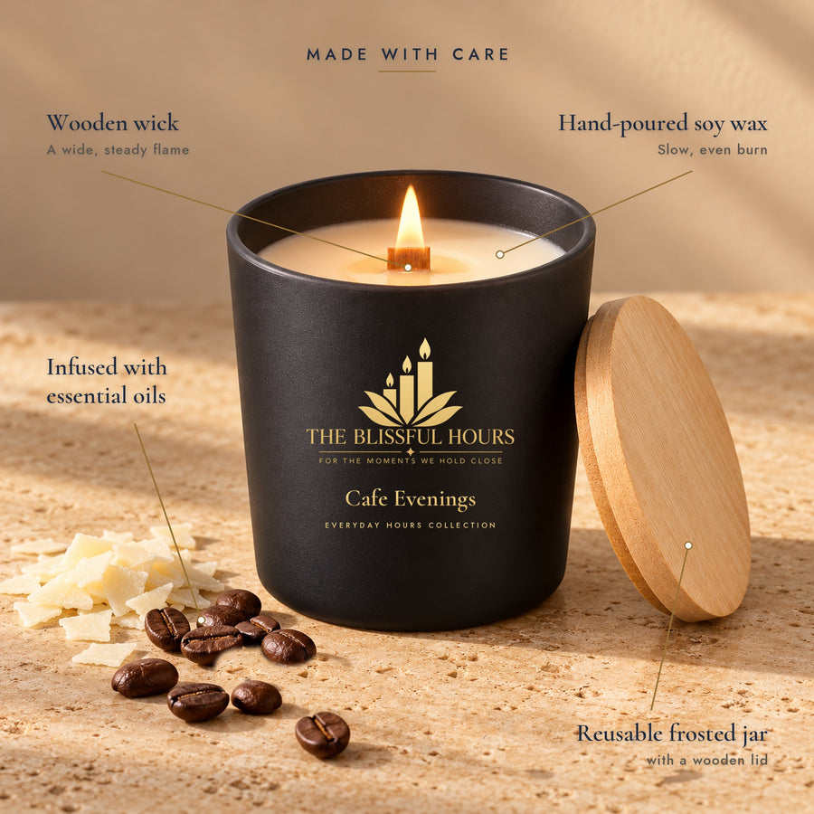 Cafe Evenings scented soy wax candle 225gm